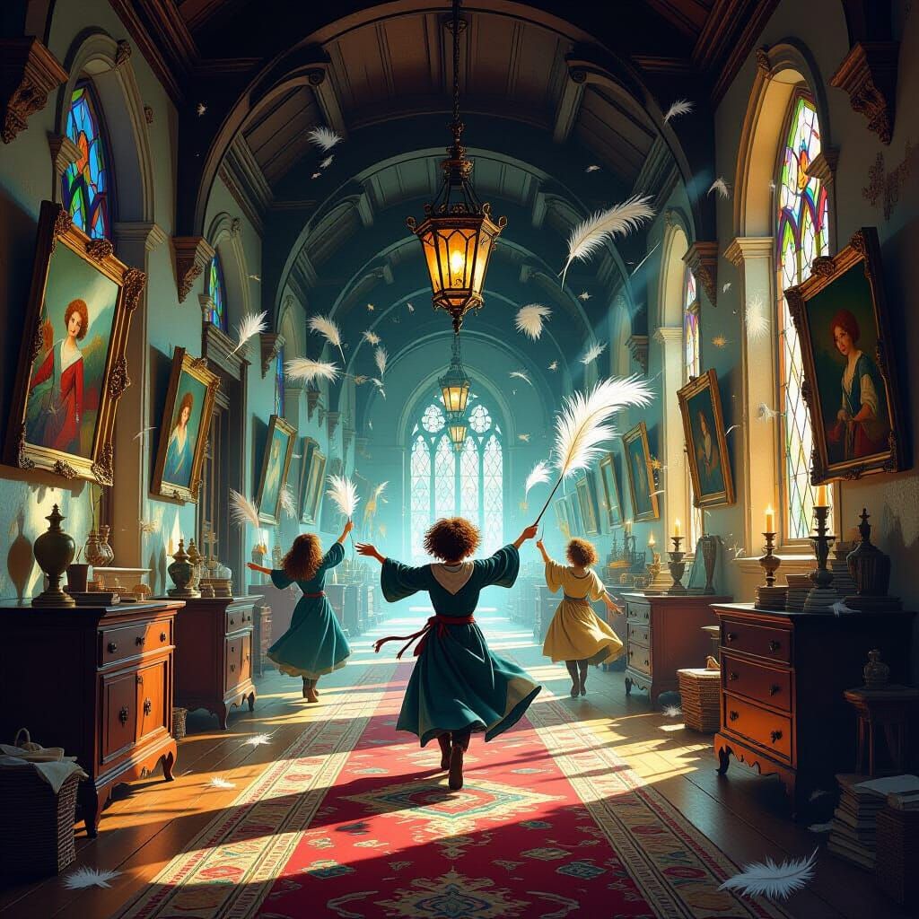 Magical Manor Chores in Detailed Fantasy Artwork