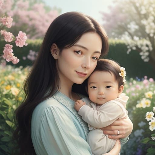 Warm Family Moment in a Vibrant Garden