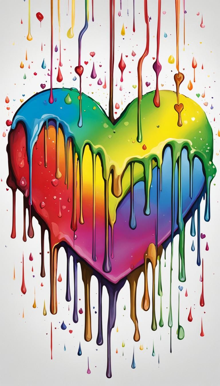Rainbow Dripping Heart - Vivid Emotional Art