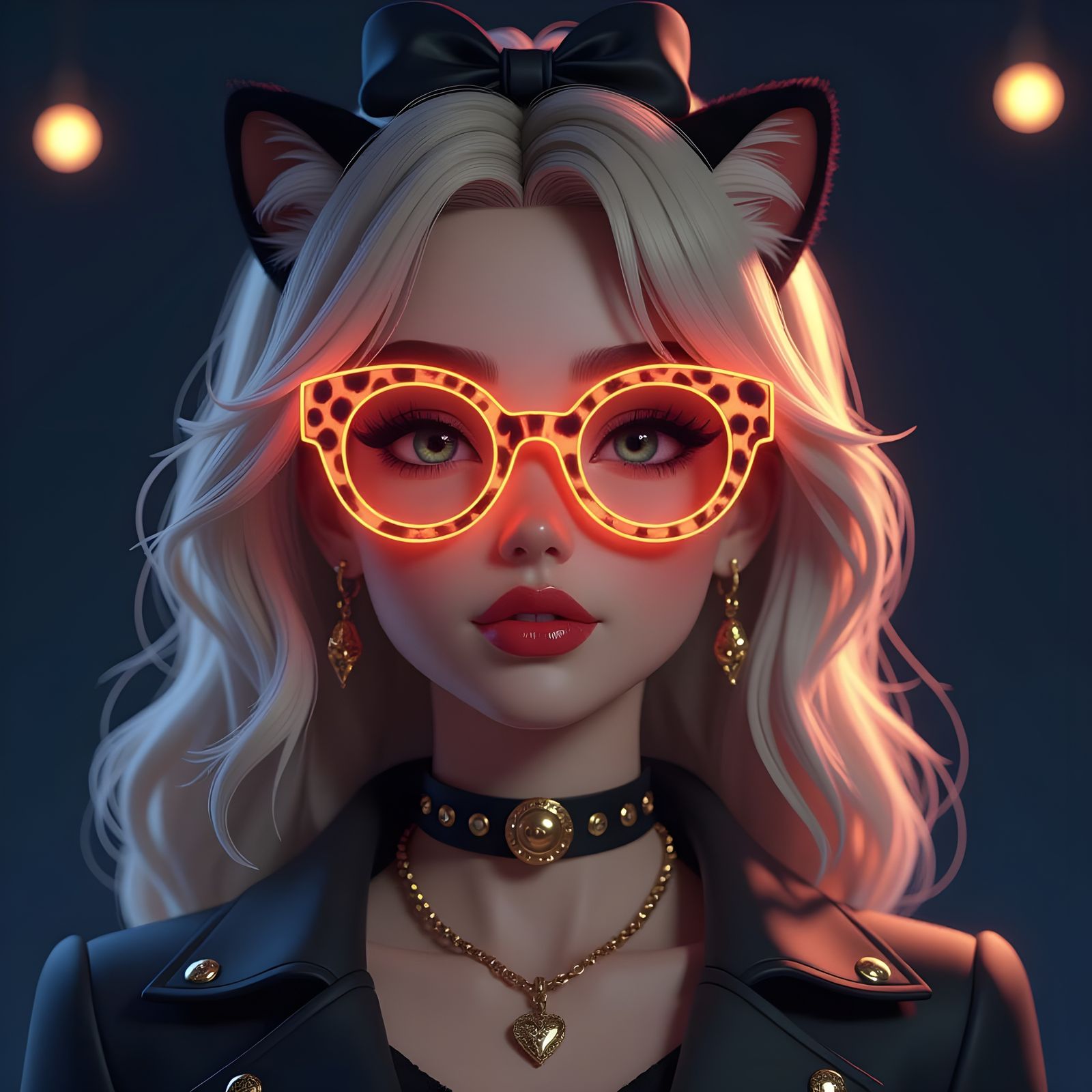 Neon Leopard Glasses Girl in Moody Circus Poster
