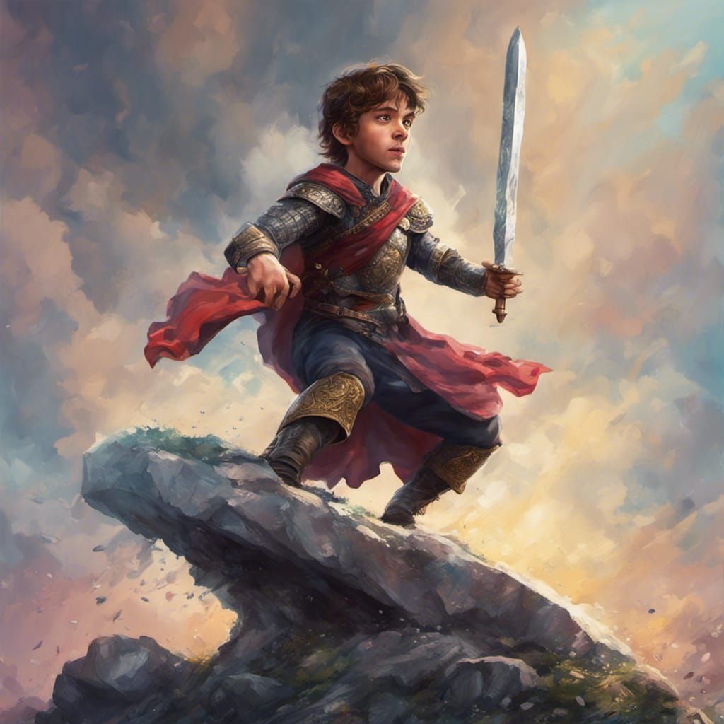 Prince Arthur Pulls Sword in Hyperrealistic Splash Art