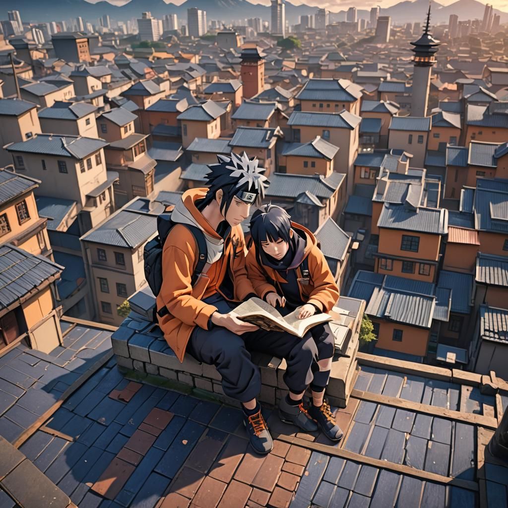 Naruto and Hinata Reading on a Rooftop
