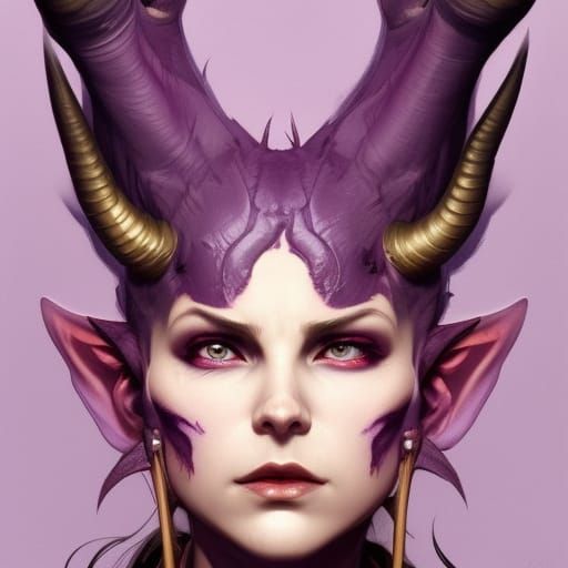Purple Horned Demon Portrait in Hyperdetailed Style
