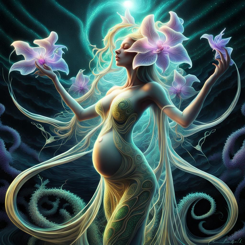 Pregnant Goddess Cthulhu Dance in Galactic Jungle