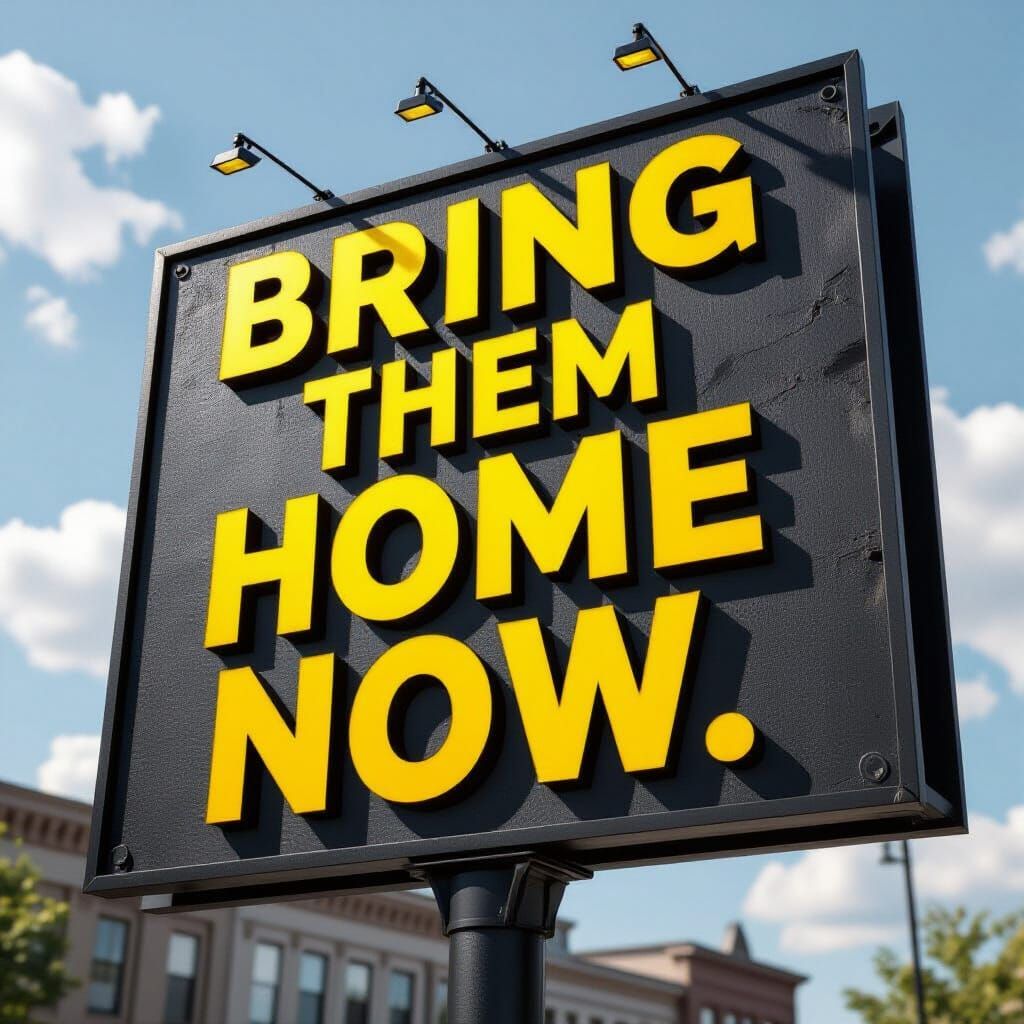 Massive Street Sign Demands "Bring Them Home Now"