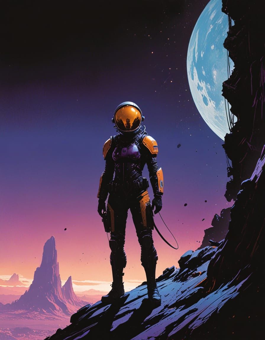 Surreal Futuristic Astronaut Confronts Alien Landscape in Da...