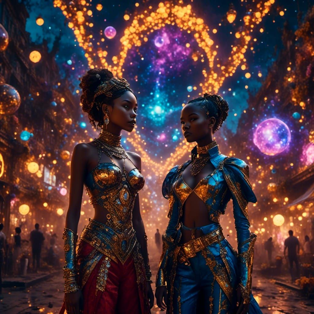 Korean and Mexican Girls Watching Stars: Fantasy Concept Art