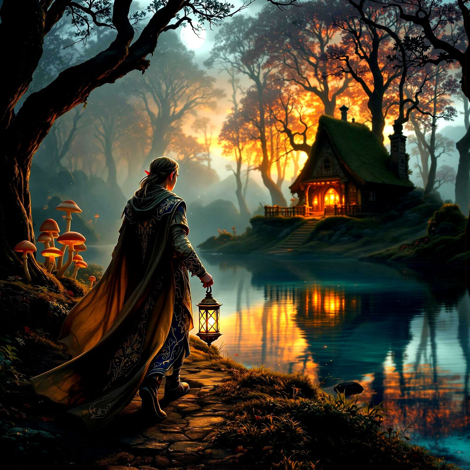 Enchanted Forest Elf in Sunset Splendor