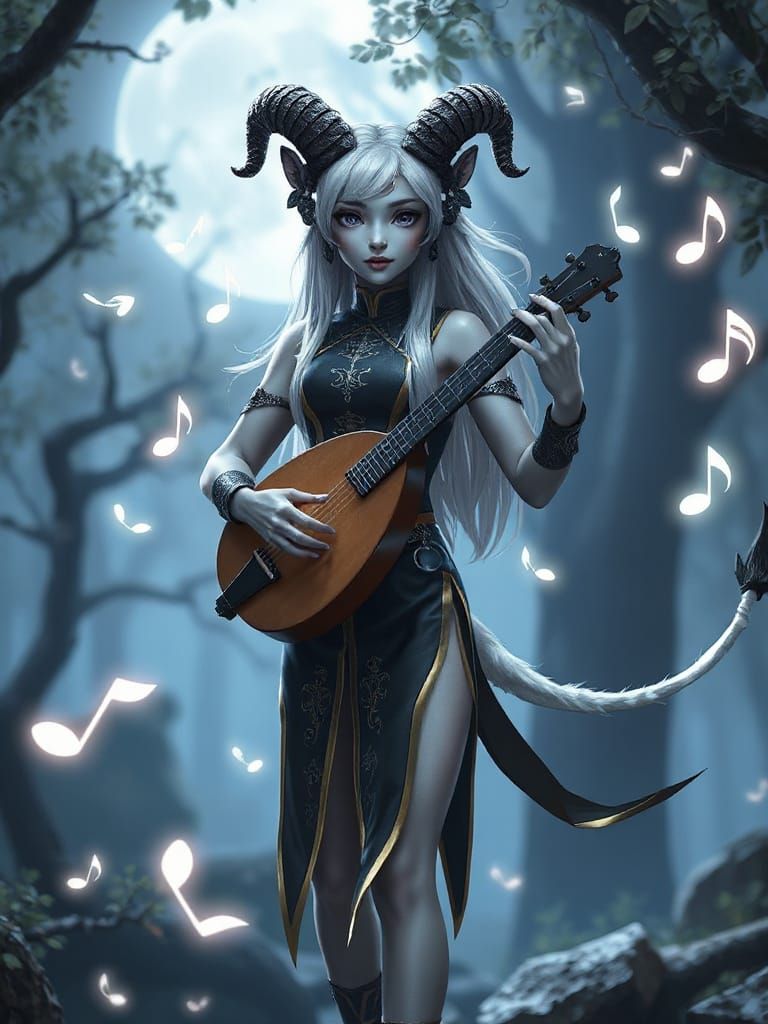 Satyr Bard in Moonlit Grove: Anime Semi-Realism