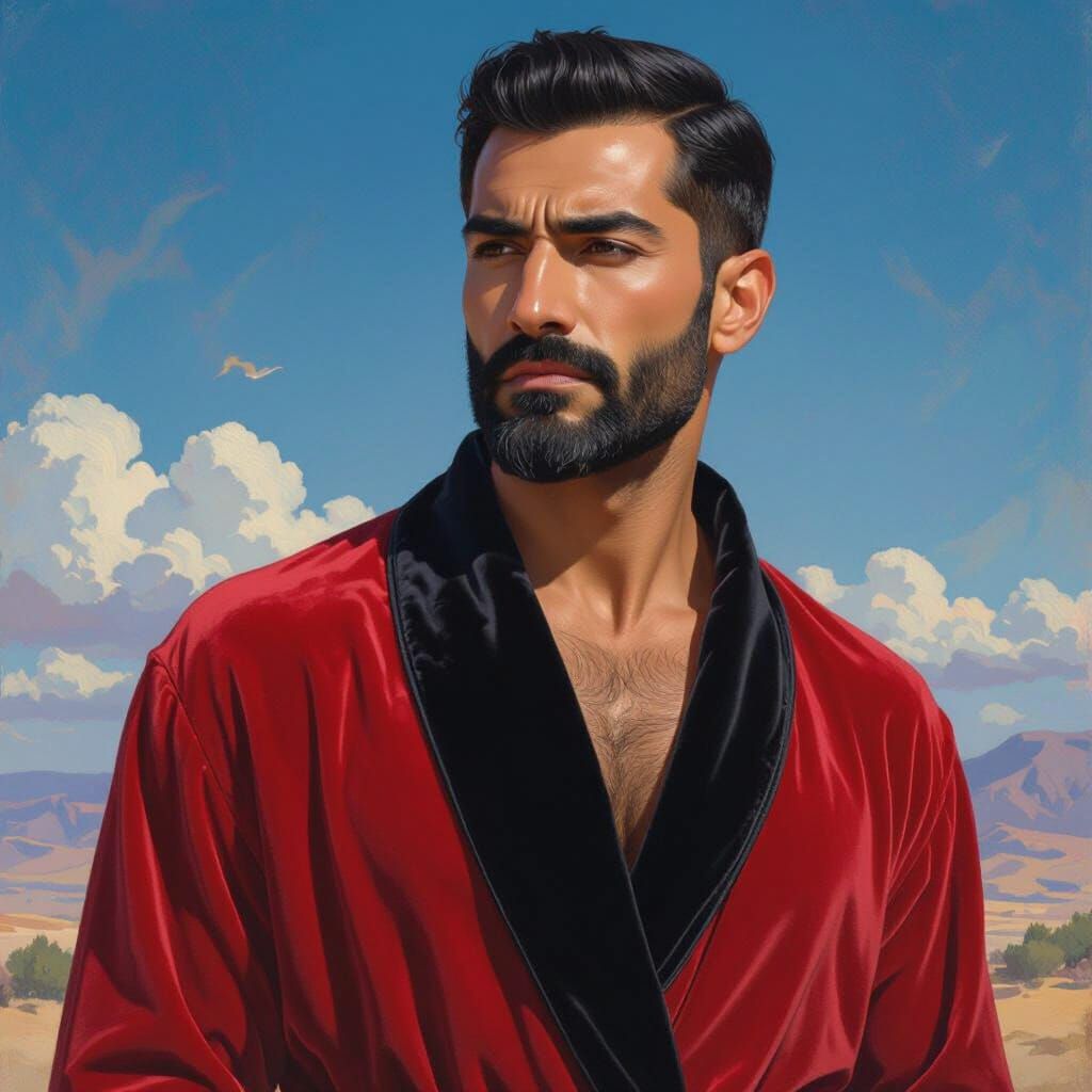 Fierce Master Hunk in Red Velvet Robe - Vintage Impressionis...