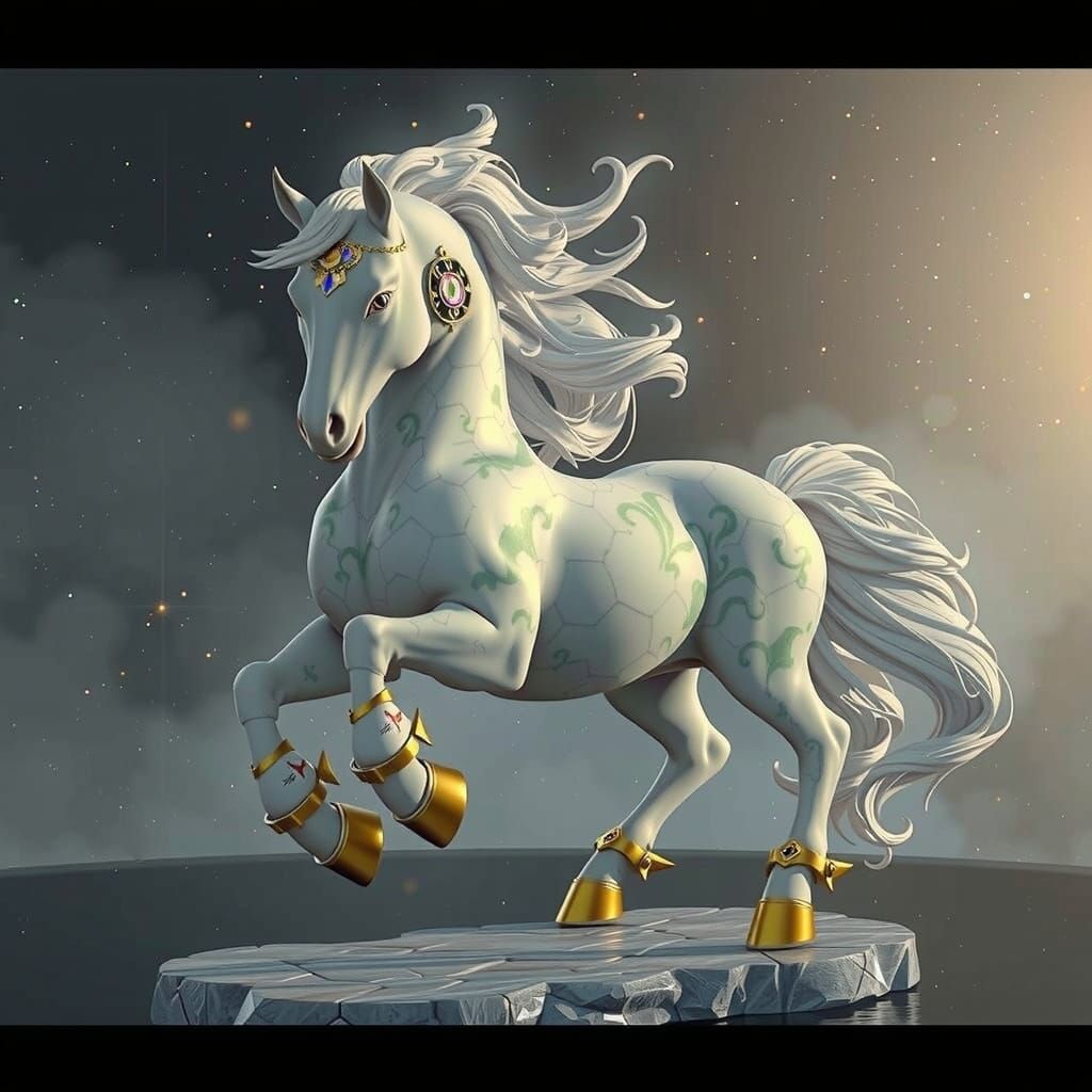 Golden Anime Horse Concept Art in 8K Resolution