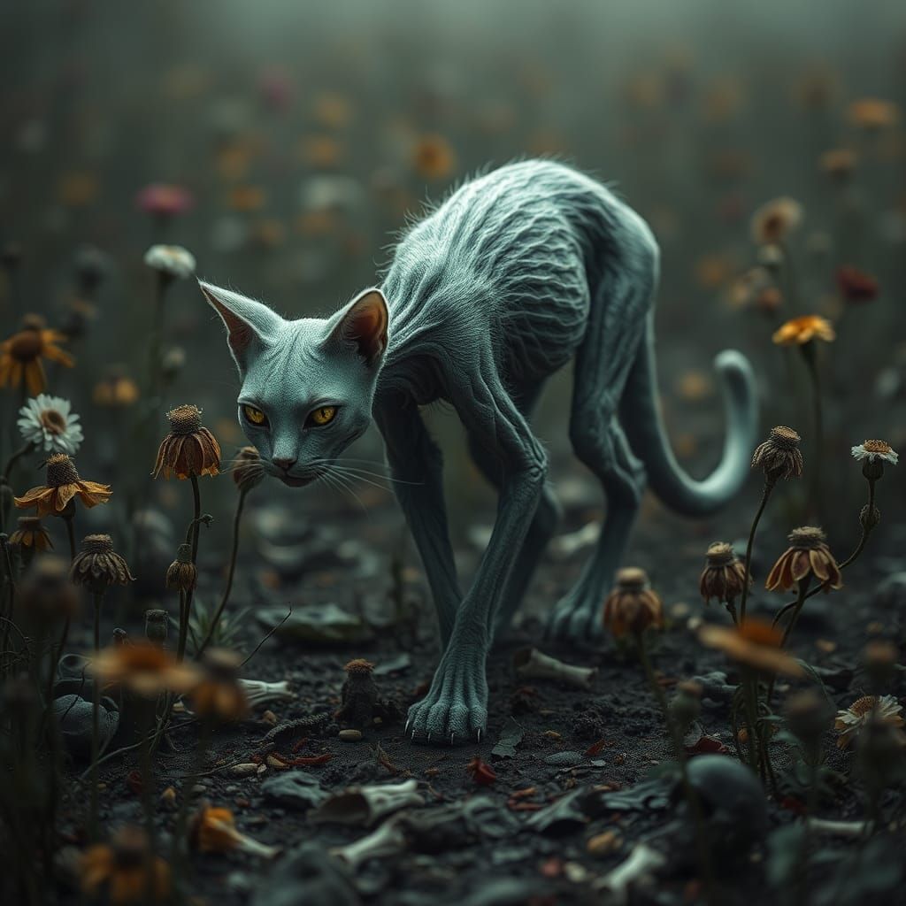 Spectral Cat of Death in Gothic Horror Style