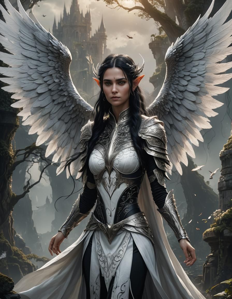 Winged Elf with White Wings: Digital Matte Painting