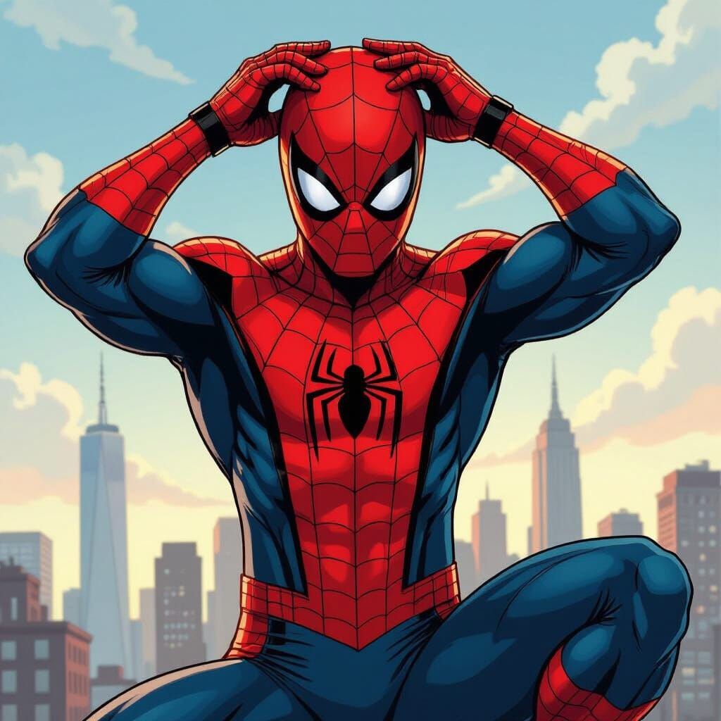 Spider-Man Dons His Mask in Comic Book Art Style