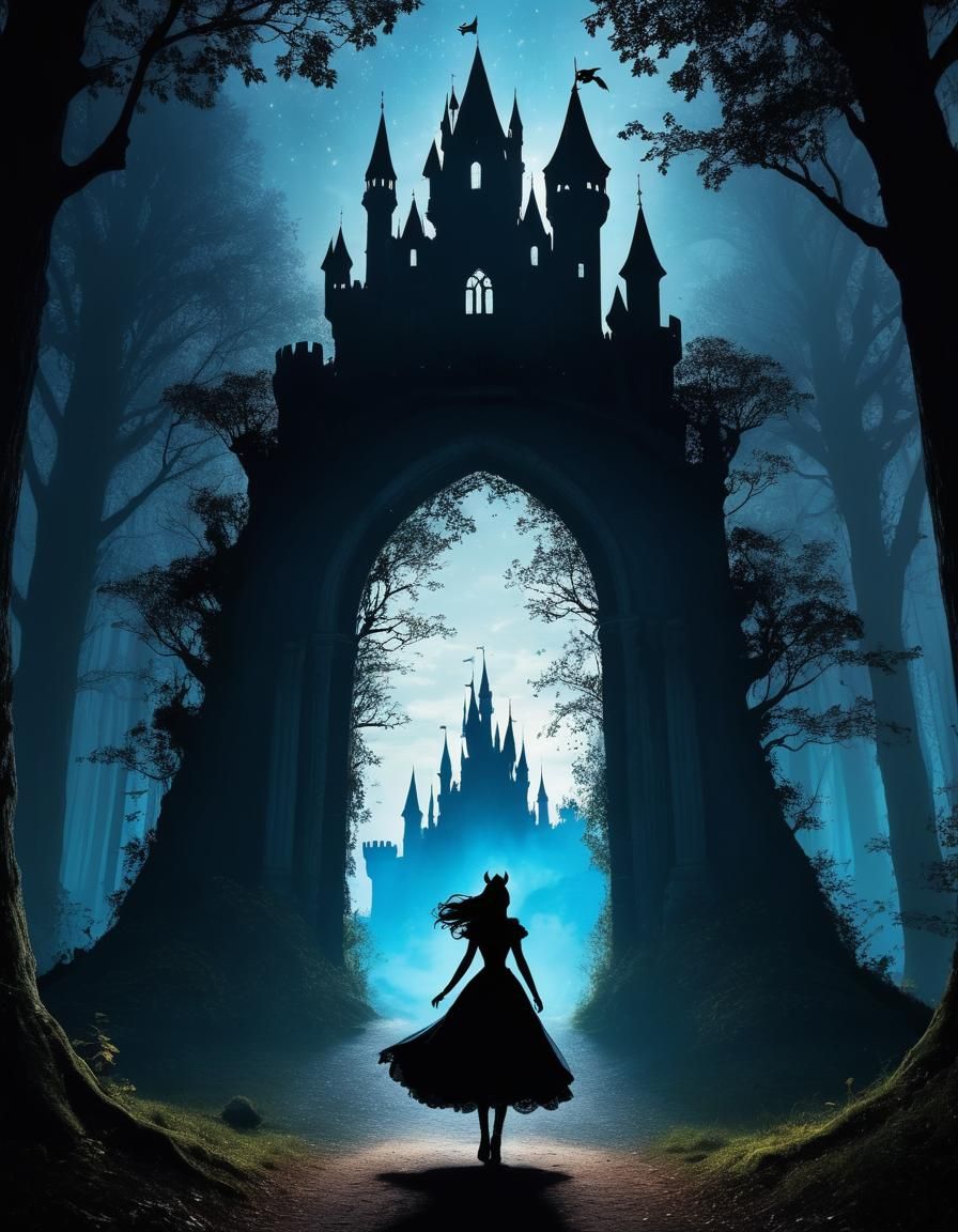 Enchanted Beast Silhouette in Fairy Tale Forest