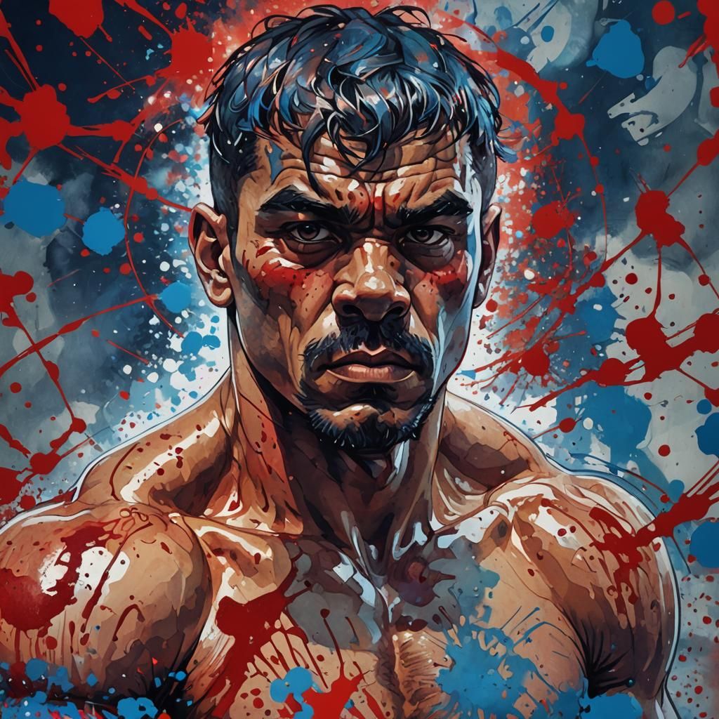 Boxer in Ink Splatter Ring: Surrealist Splash Art