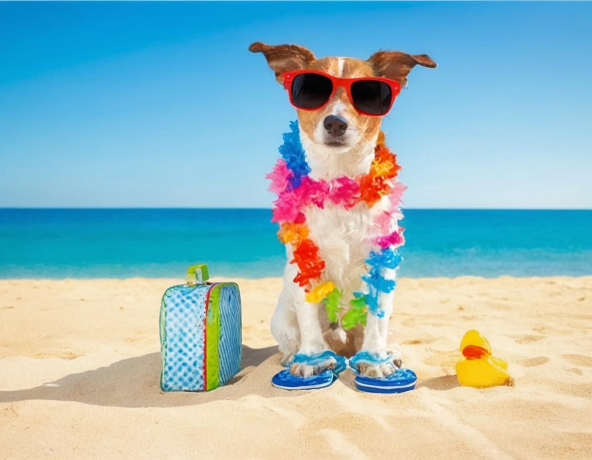 Dog on Beach in Impressionist Style