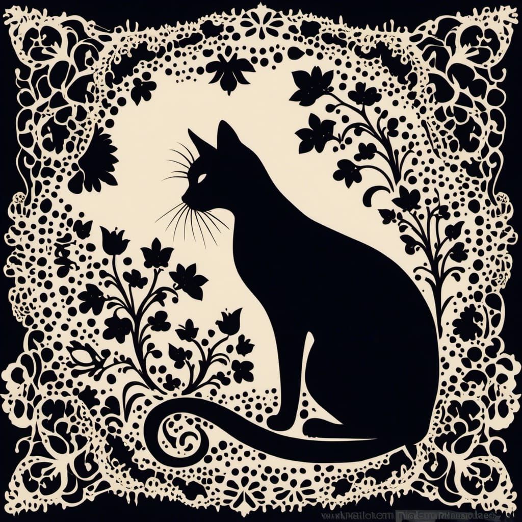 Lace Cat Silhouette in Antique Style