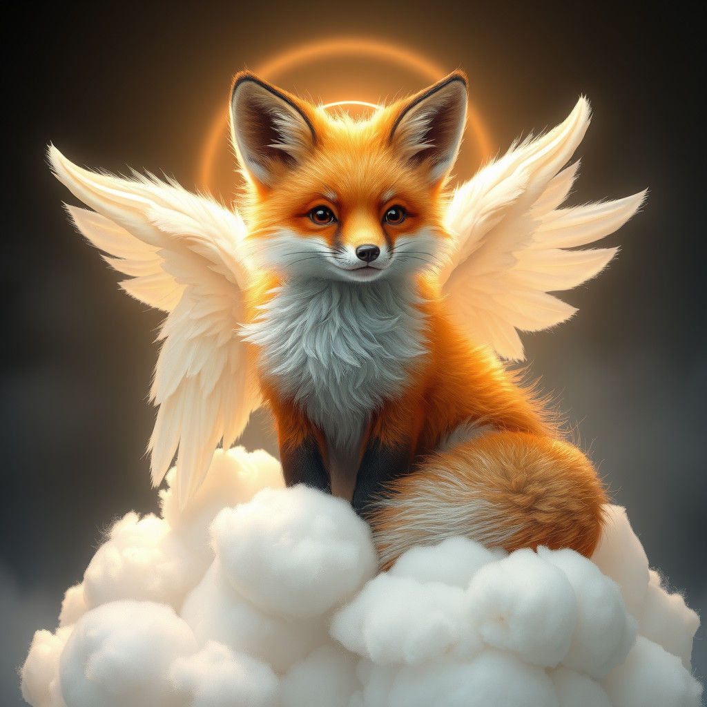 Majestic Fox Angel on a Cloud in Digital Art
