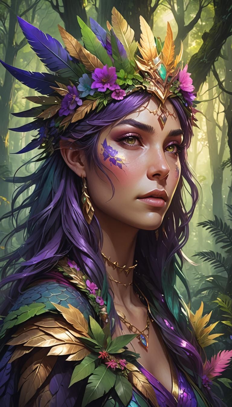 Dinosaur-Woman Hybrid in Mystical Forest, Dark Fantasy Art