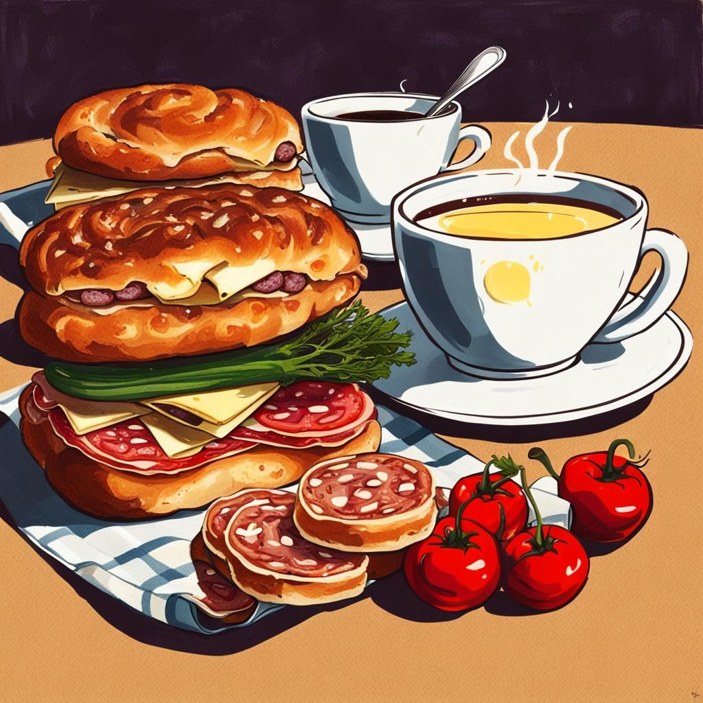 Sunny Morning Coffee and Bun Breakfast Still Life