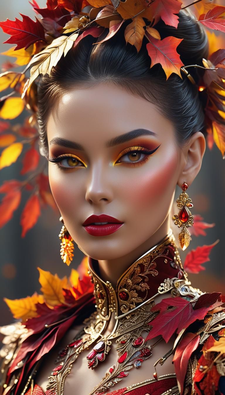 Autumn Fashion Model Portrait in Hyperrealistic Digital Art