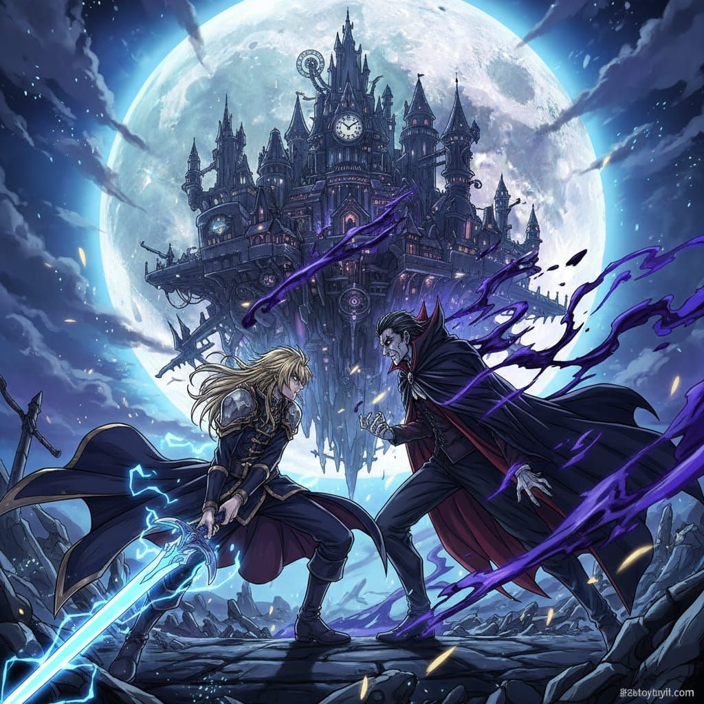 Alucard and Dracula Battle in Moonlight