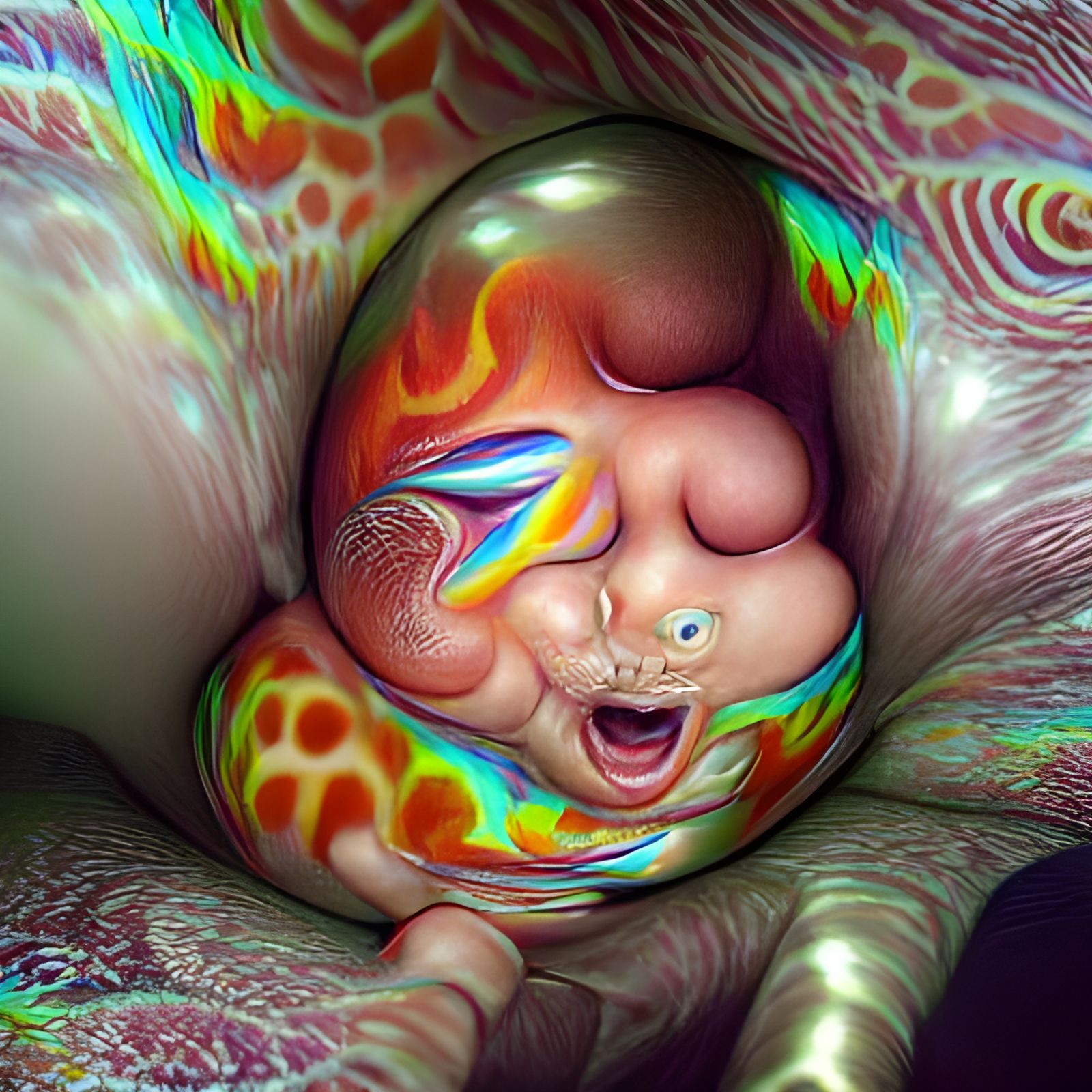 Hyperrealistic Psychedelic Baby in Womb Art