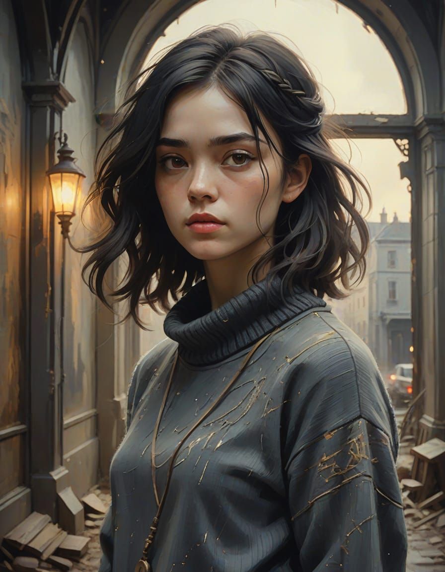 Impressionistic Oil Portrait of a Woman in Grey Sweater