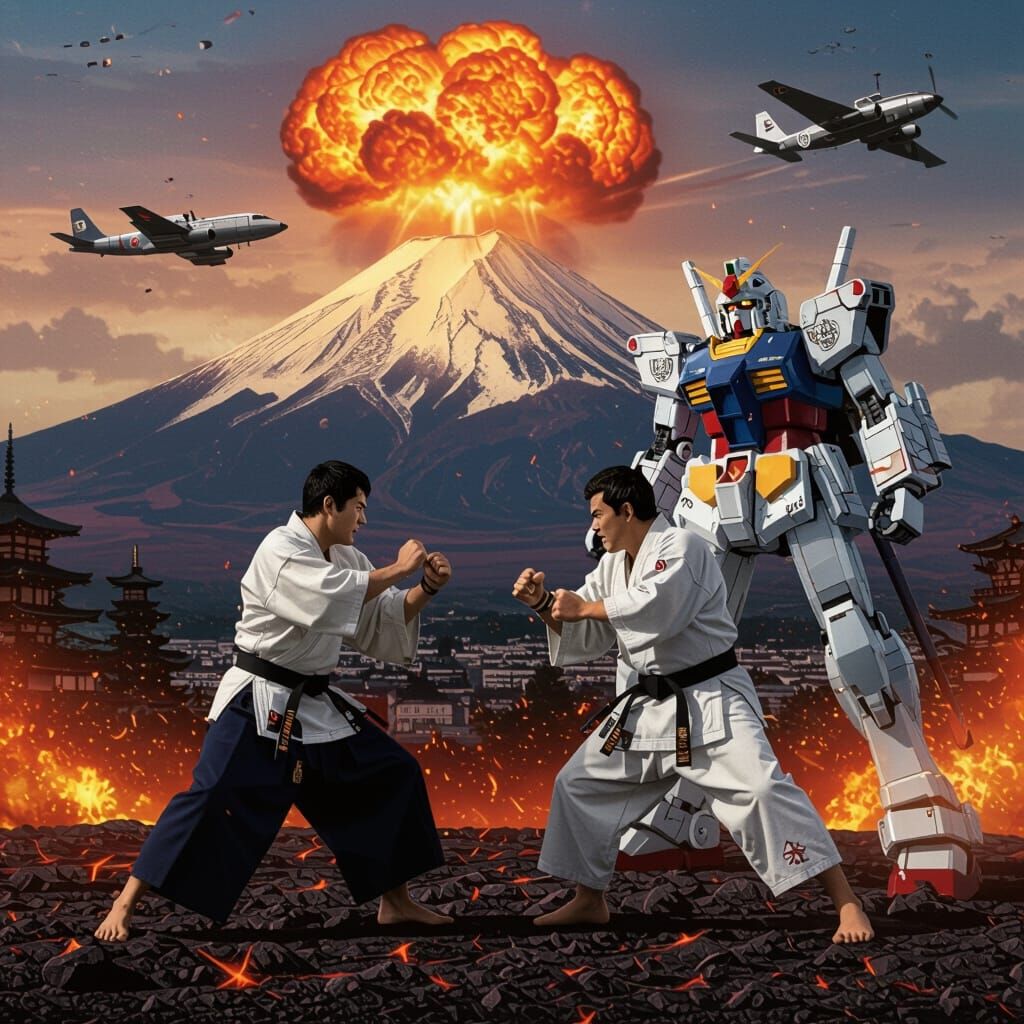 Karate Fighters Clash as Atomic Bomb Explodes