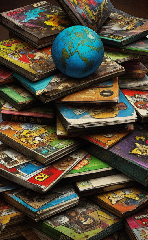 Vibrant Faded Comic Book Collection in Eclectic Colorful Abs...