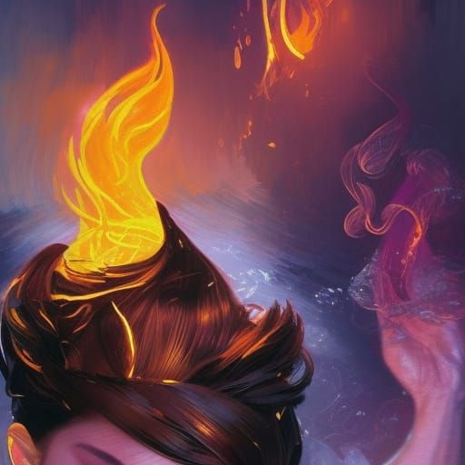 Underwater Fire Goddess Portrait in Digital Art Style