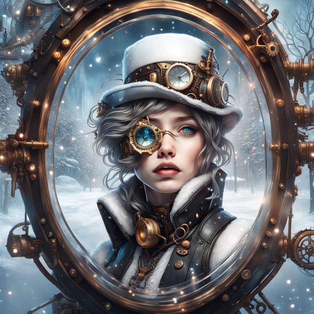 Steampunk winter wonderland mirror