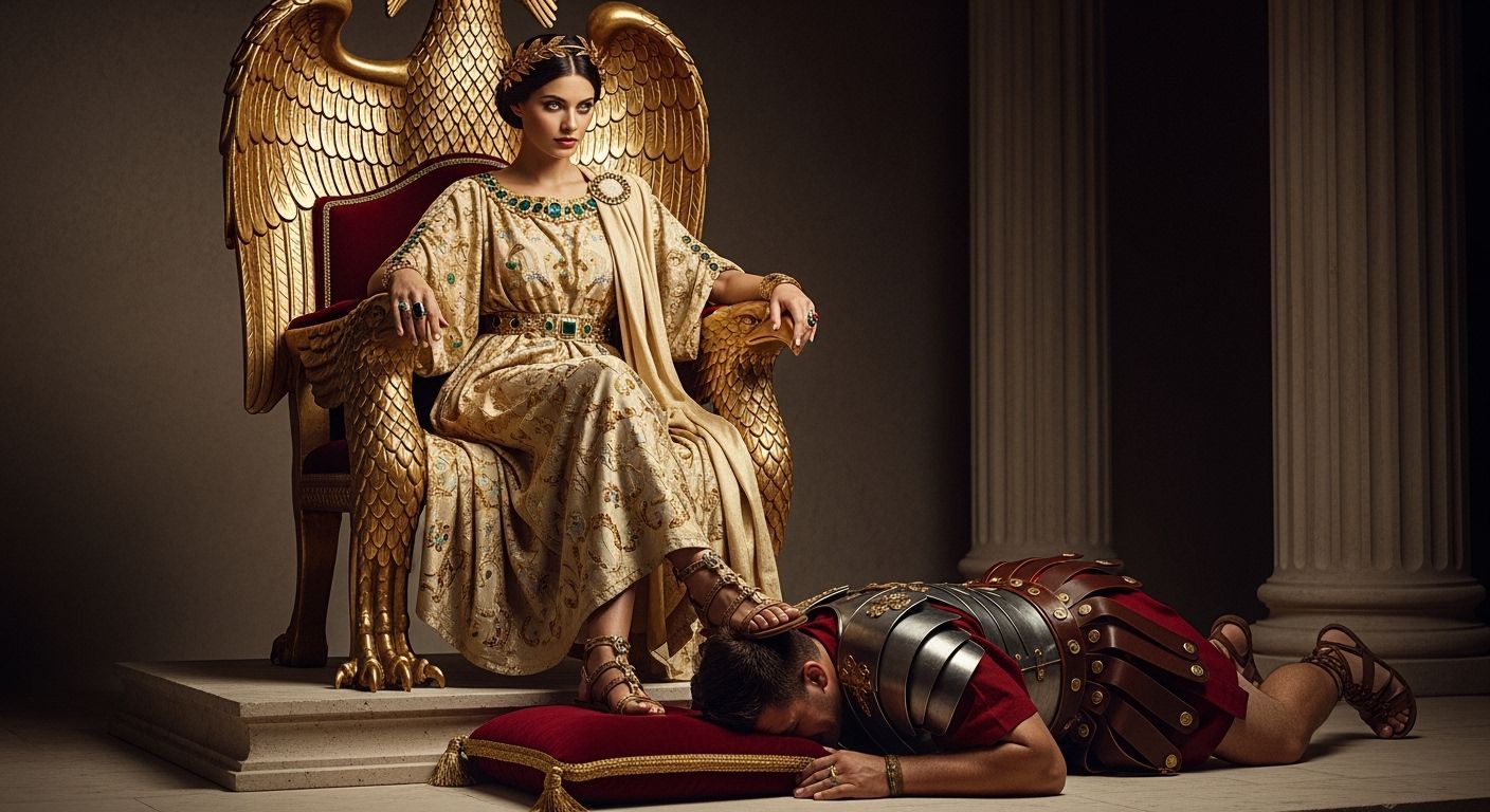 Regal Roman Empress on Gold Throne, Professional Photography