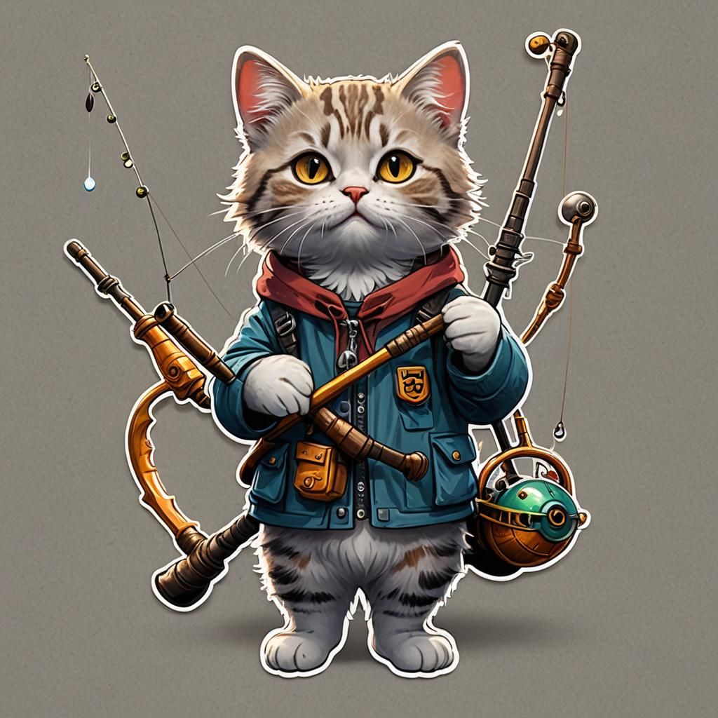 a cute cat holding fishing rod