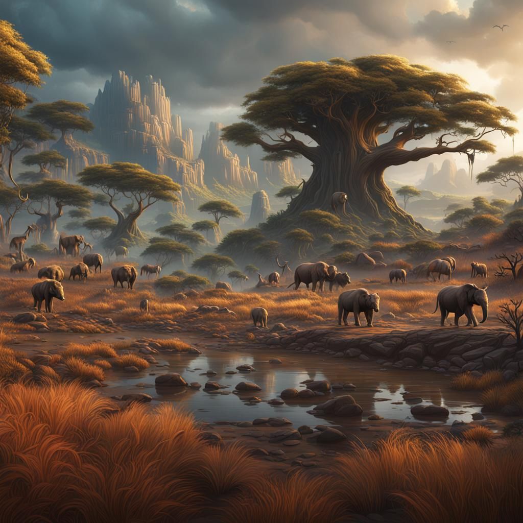 Detailed Safari Wilderness in Fantasy Concept Art