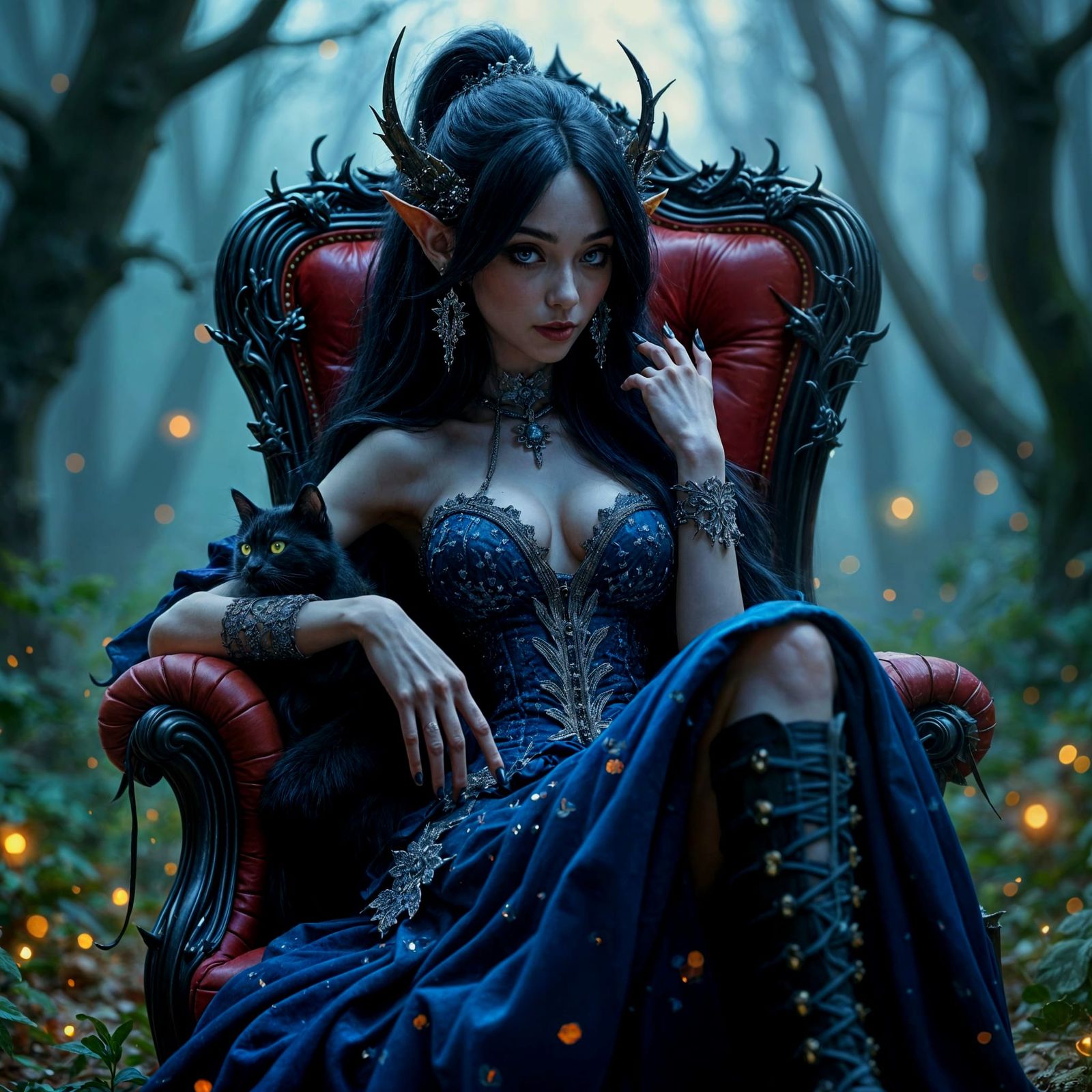 Gothic Fae Queen in a Dark, Vibrant, Hyper-Realistic Fantasy...