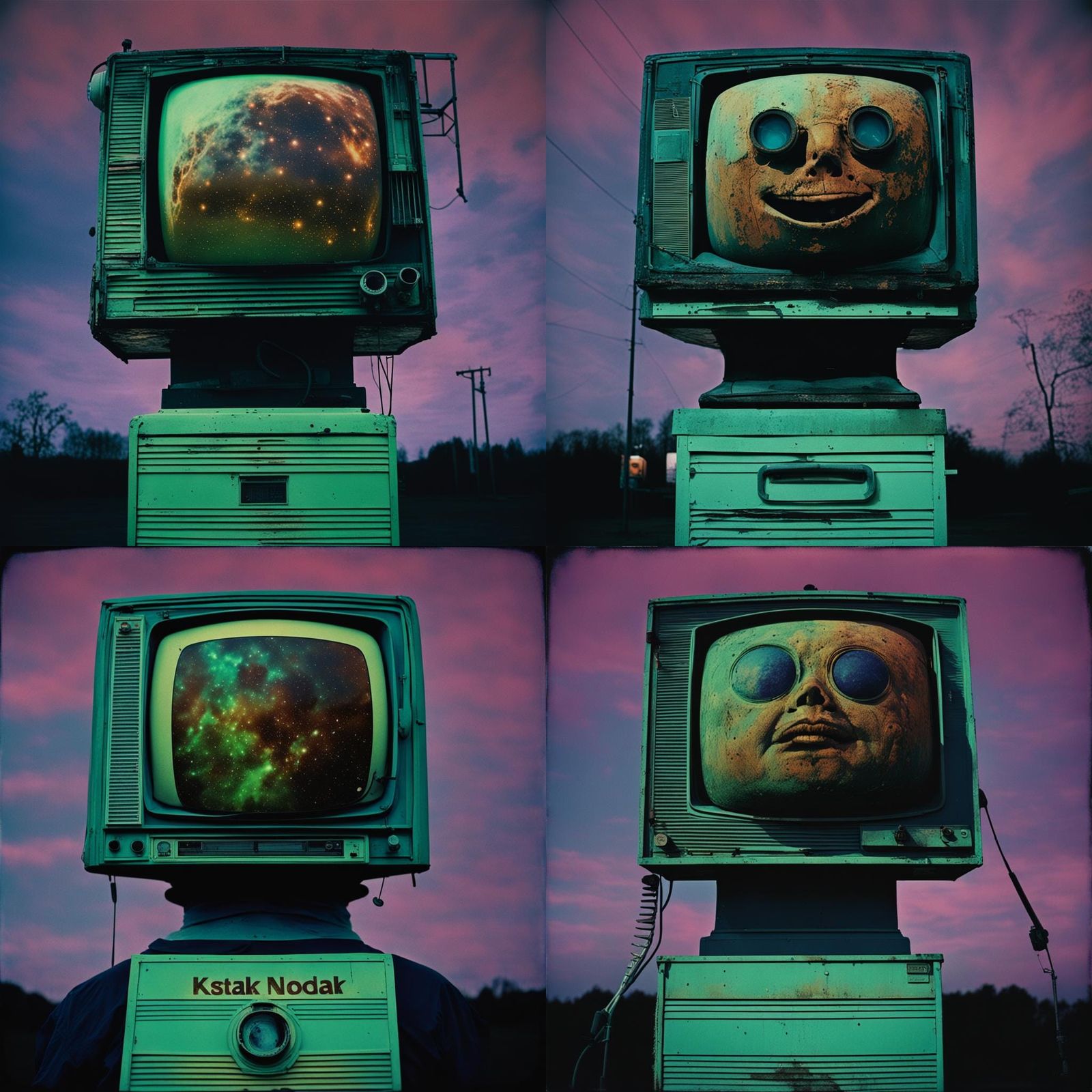 Surreal TV Head in Dark Academia Style