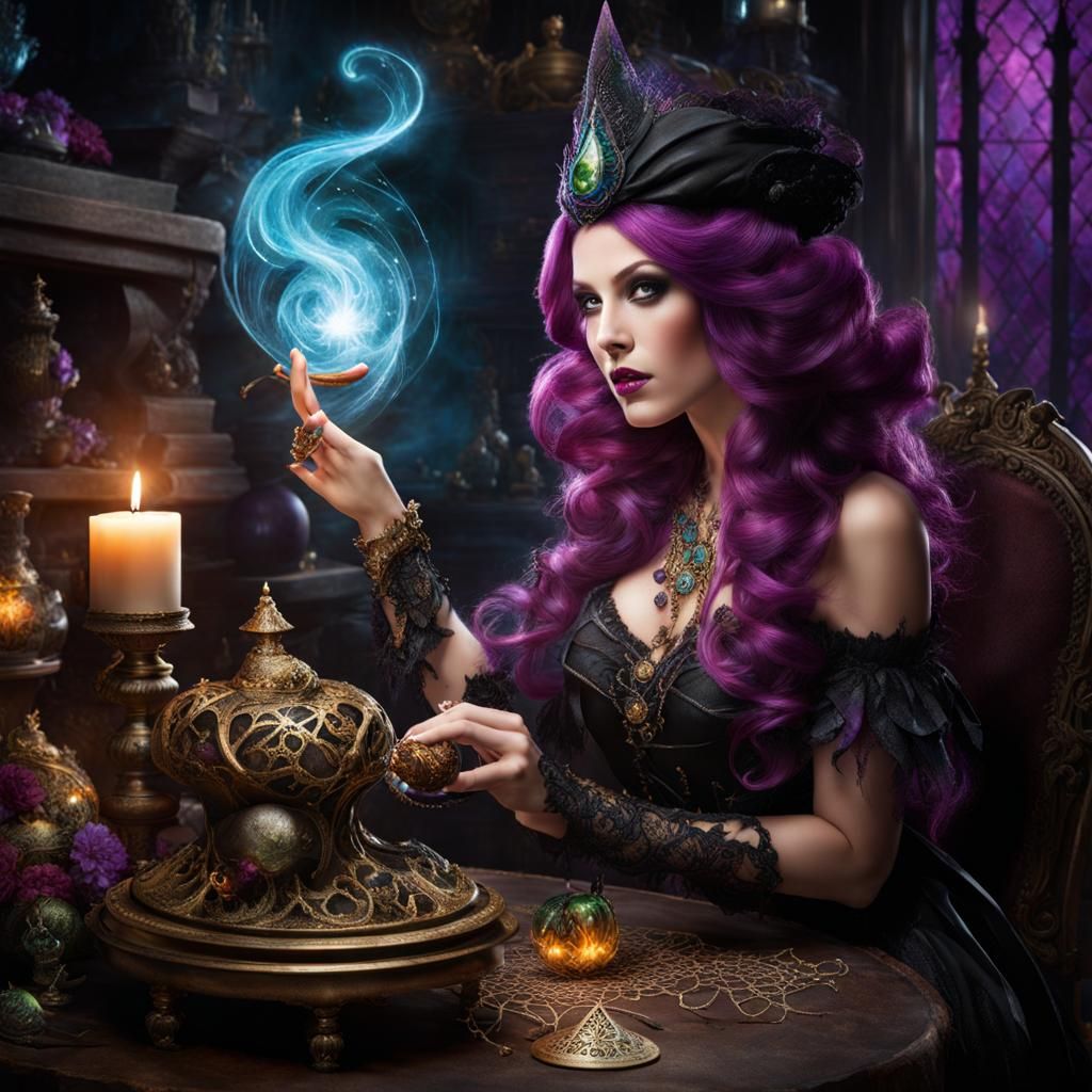 Captivating Whimsical Sorceress Weaving Spells