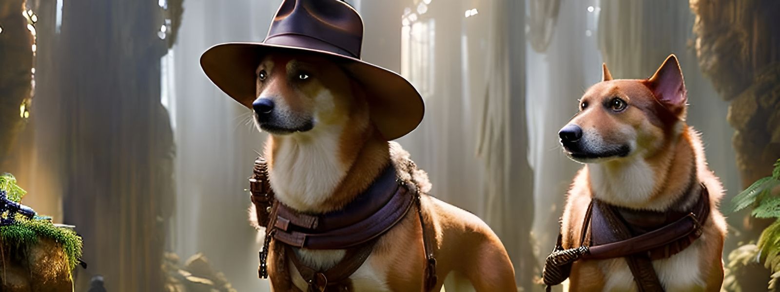 Epic Canine Adventurer in a Cinematic Cave Scene