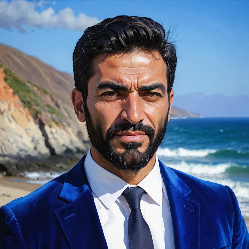 Furious Man in Velvet Suit: Neo-Impressionist Portrait