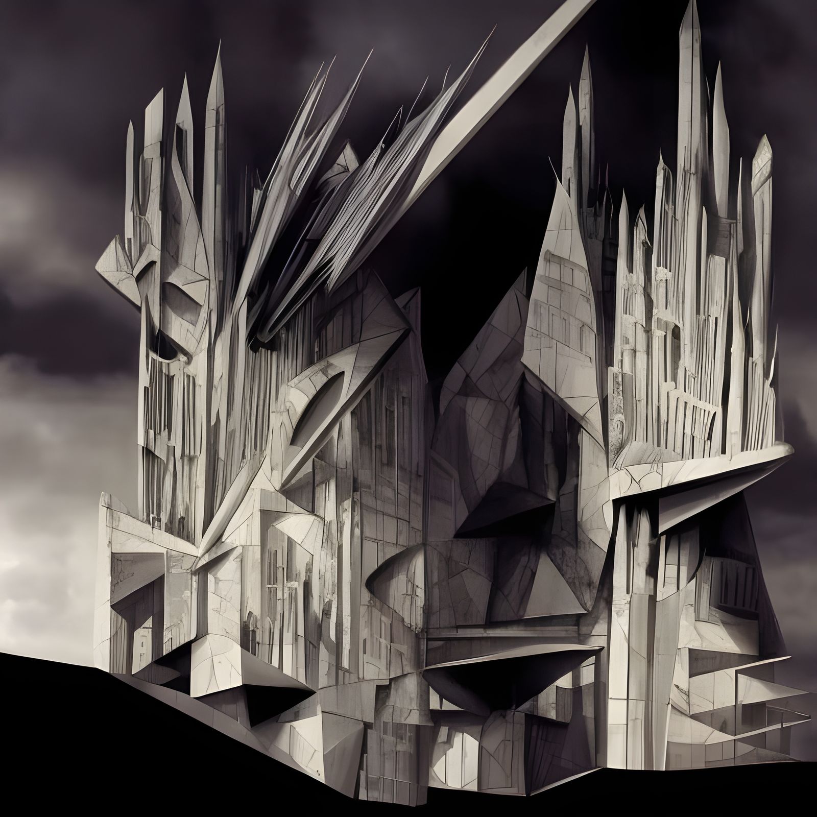 Dystopian Cityscape with Fractal Architecture in Photorealis...