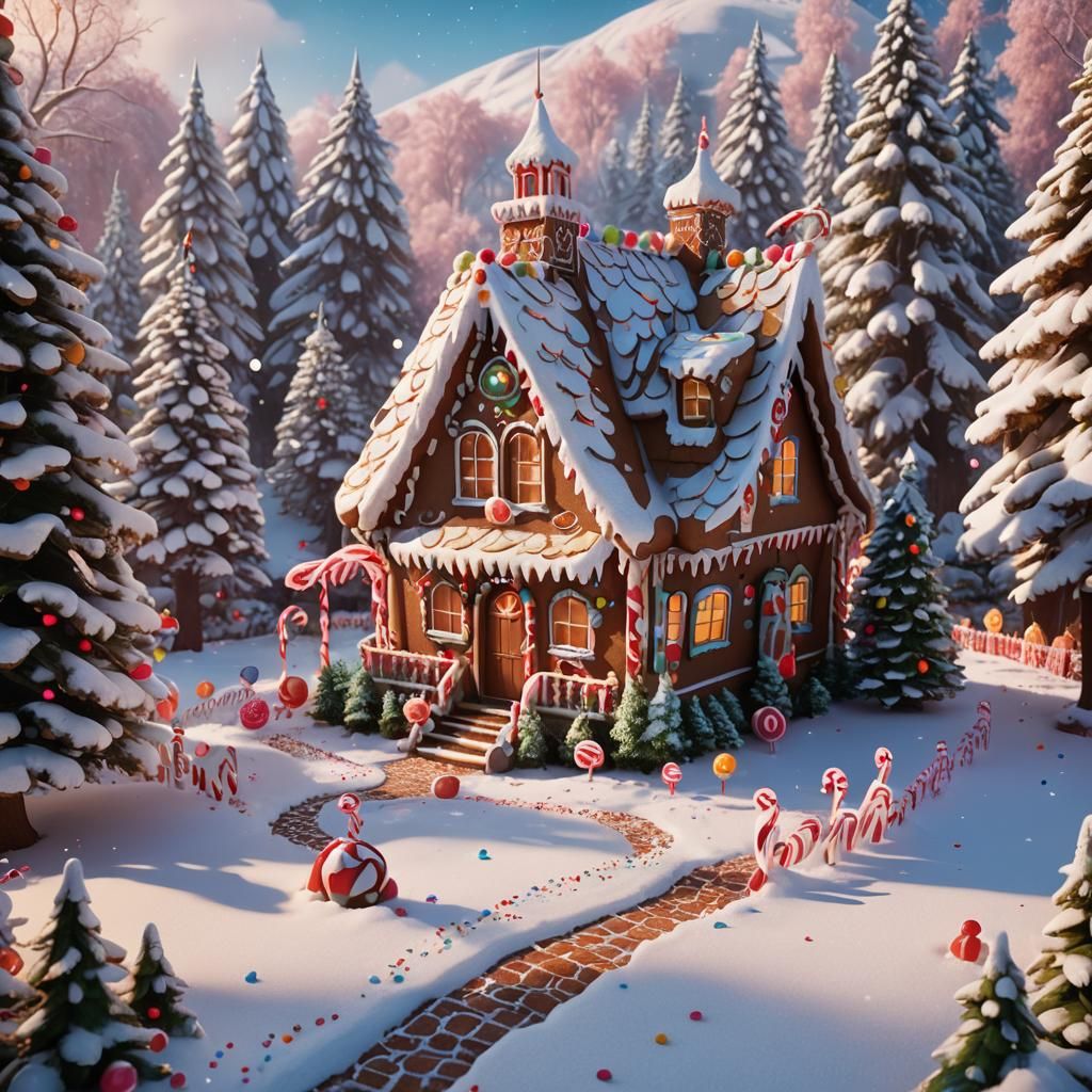 Gingerbread House in Winter Wonderland, Fantasy Concept Art