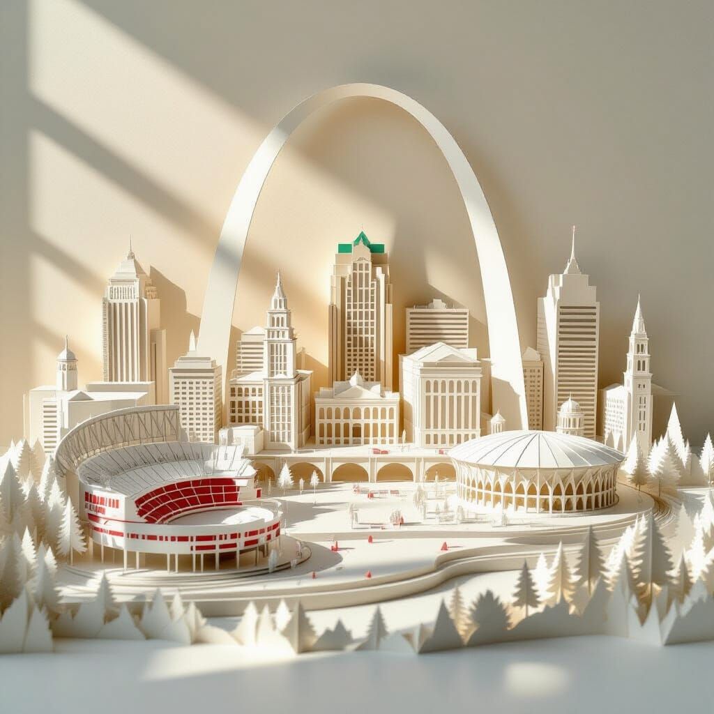 St. Louis Cityscape Crafted from Intricate Paper Art
