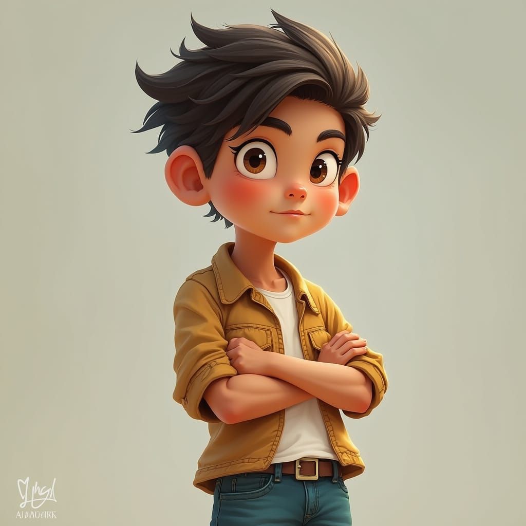 Confident Boy with Bright Eyes, Digital Illustration