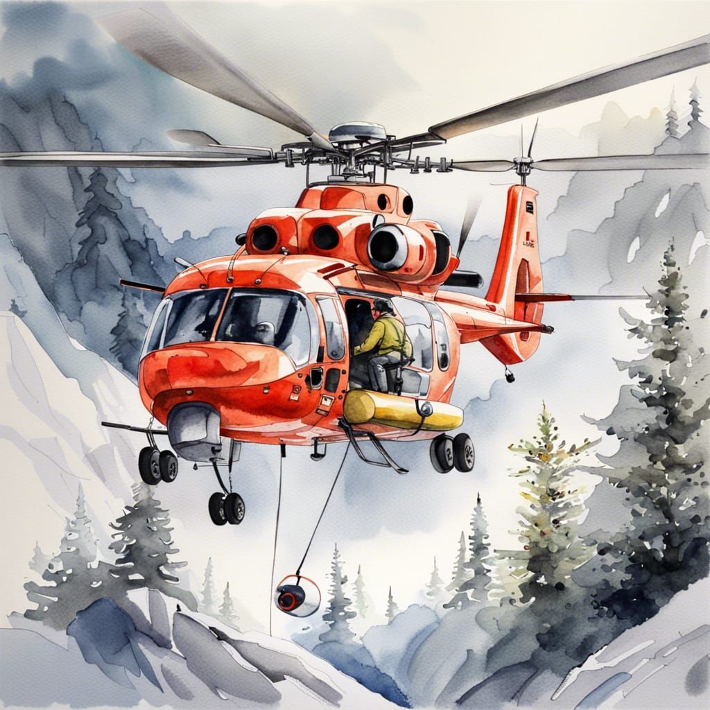 Winter Mountain Search and Rescue in Watercolor