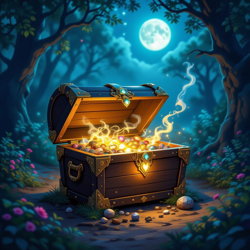 Enchanted Treasure Chest in Moonlit Forest