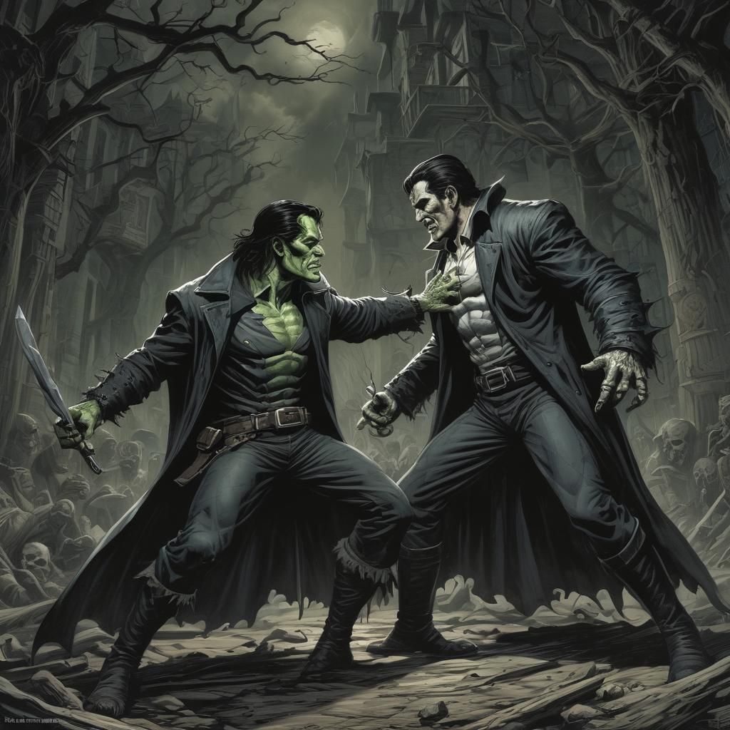 Zorro as Frankenstein vs Dracula Werewolf in Comic Art