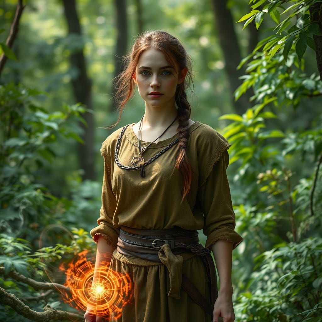 Earthy Claire in Lush Forest with Magic Powers