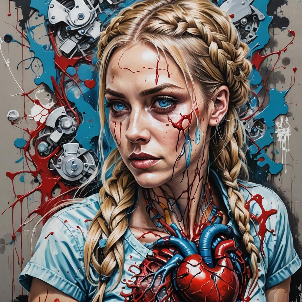 Surgeon Excising Heart in Graffiti Art Style